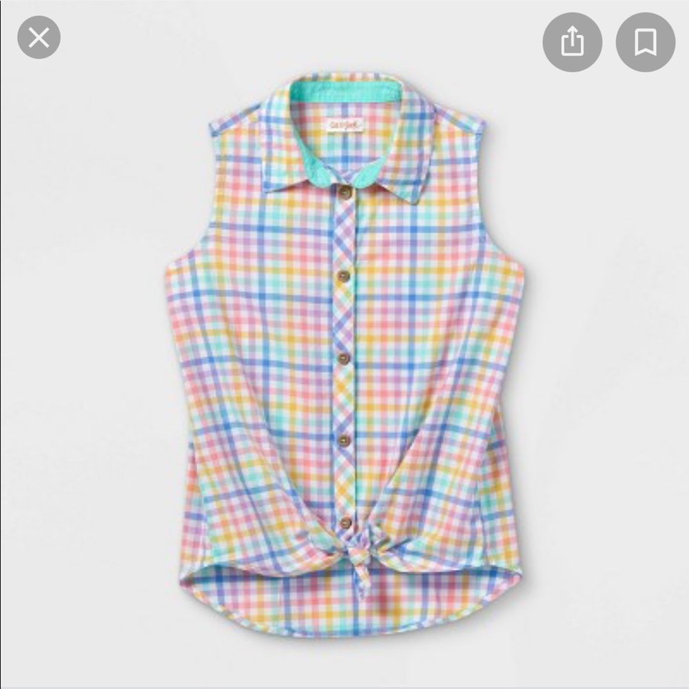 Cat & Jack Gingham Sleeveless Button-Down Top - Picture 2 of 7